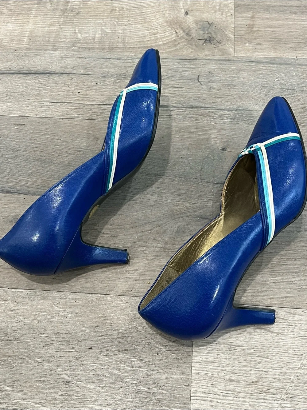 Yves Saint Laurent Cobalt Blue Pointed Leather Pumps with Braided Trim